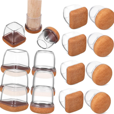 16-piece set of table and chair leg protectors, square and round furniture sliding pads, TPE material, noise reduction and scratch resistance, easy installation floor protectors