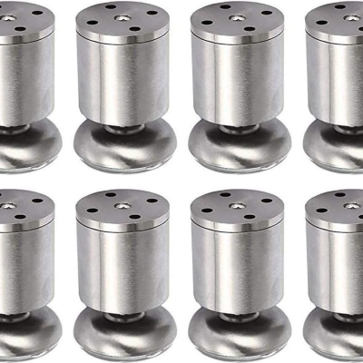 8-piece set of adjustable stainless steel furniture legs, thickened cabinet legs, kitchen worktable and TV cabinet legs, silver, 50x80mm, with rubber pads Height Adjustable